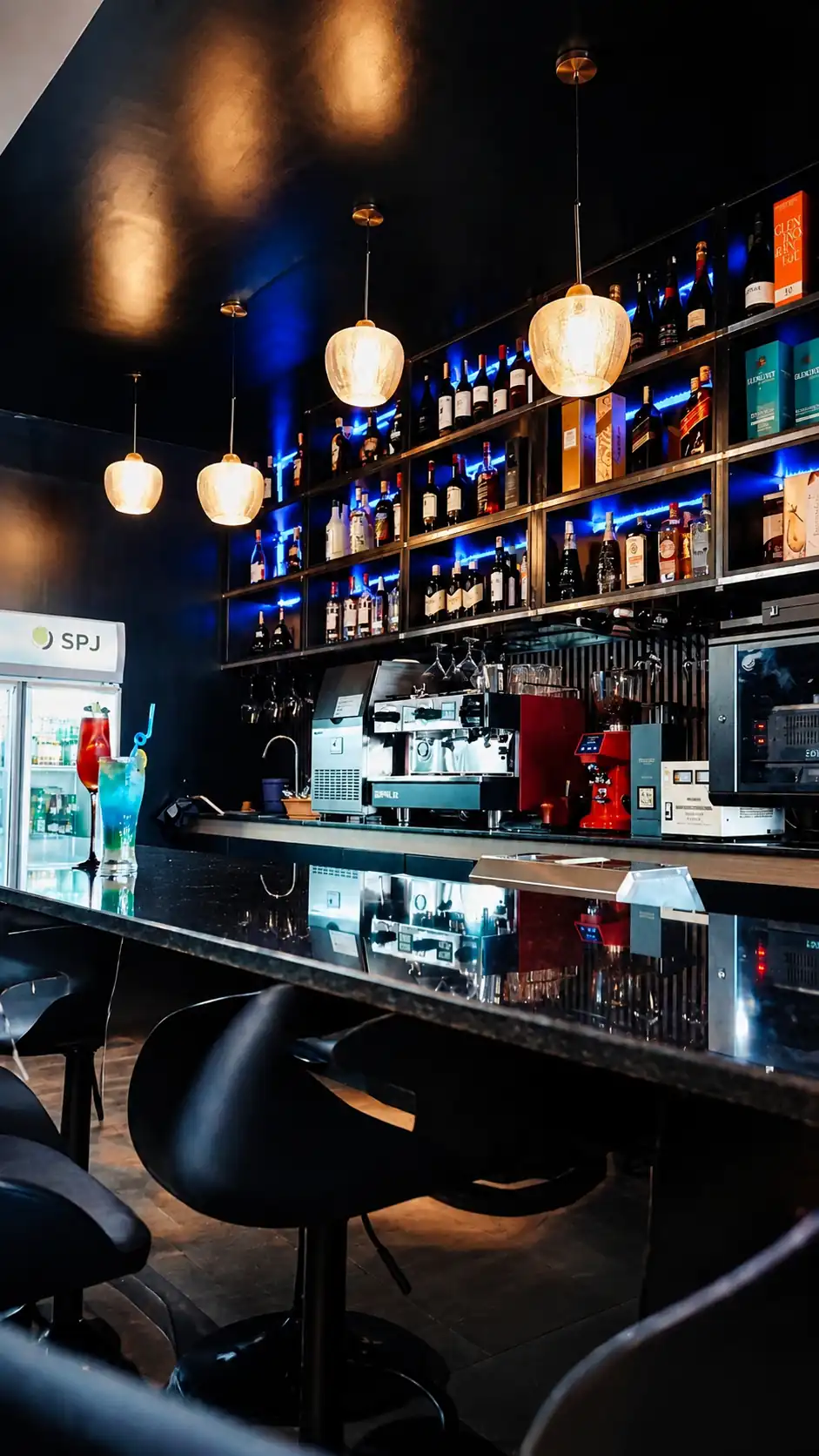Hotel bar counter with neon LED backlighting in Kiboga
