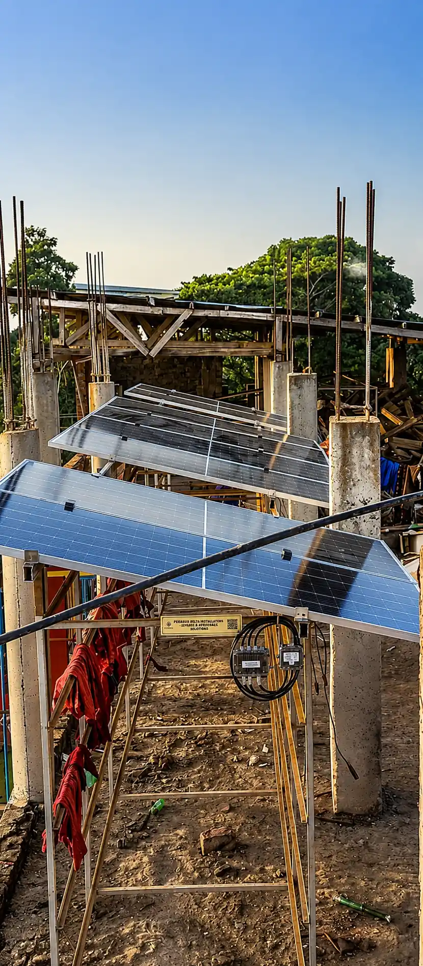 Solar panels installation on metal frames in Mukono