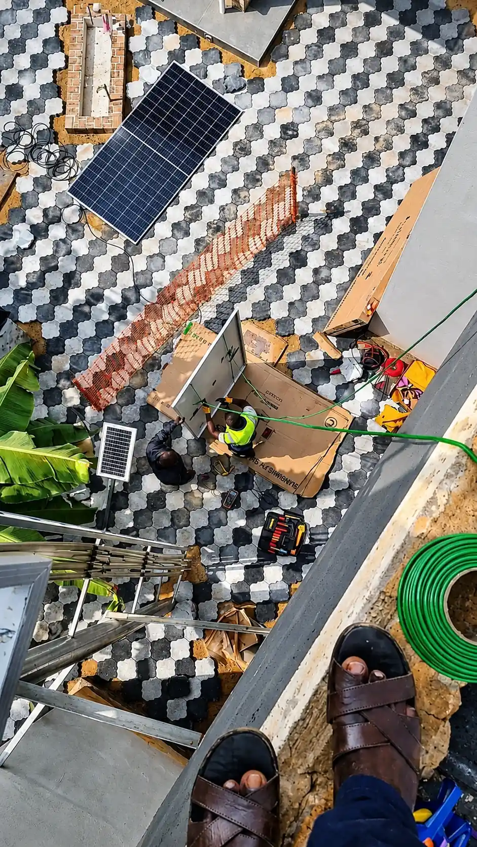 Solar panel courtyard preparation and pre-wiring in Wakiso